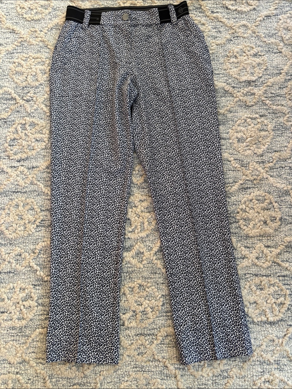 Belyn Key Navy and White Leopard-Pattern lightweight golf pants